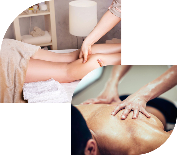 A person getting their legs waxed and a man laying on his back