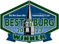 A blue and white logo with the words " best of the burg 2 0 1 3 winner ".